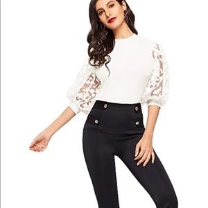 Floral Sleeve Mock Neck Top